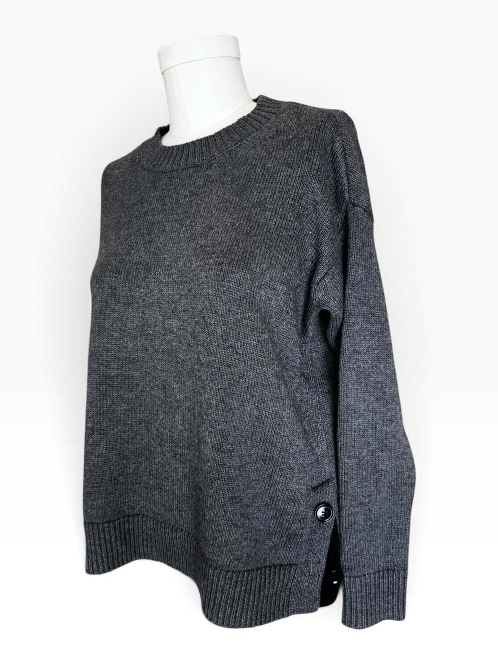 Ann Taylor Crewneck Side Button Gray Sweater Classic charcoal, black, workwear